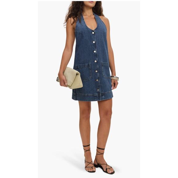 NWT Reformation Brittany Halter Denim Mini dress - Picture 1 of 6